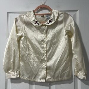 McKids Vintage Ivory Long Sleeve Collared Polyester‎ Shirt Size Girls 8